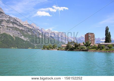 alpine Lake Walen near Zurich in Switzerland