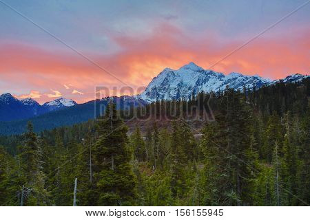 Sunrise over mountains on a warm fall morning