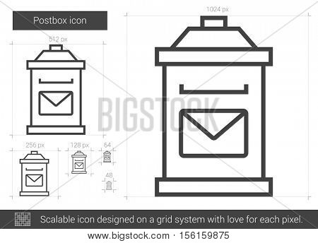 Postbox vector line icon isolated on white background. Postbox line icon for infographic, website or app. Scalable icon designed on a grid system.