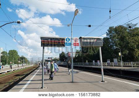 Khimki, Russia-September 03. 2016 People on Railway platform Kryukovo in a Zelenograd