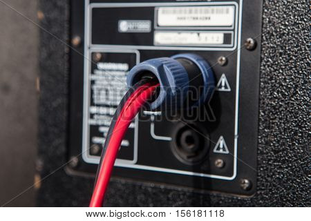 Audio plug with the wire.Connection cable connect amplifier and speaker.