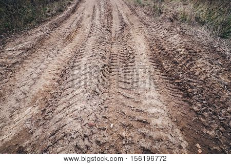traces of a timber truck on ground.