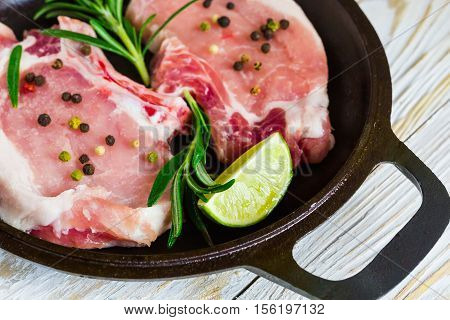 Pan Of Fresh Raw Pork Meat With Pepper
