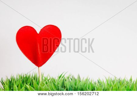one paper heart on a stick in the grass
