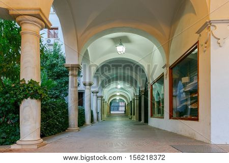 Cabildo Square Plaza del Cabildo traditional patio area in the center of Seville. Spain. Andalusia.