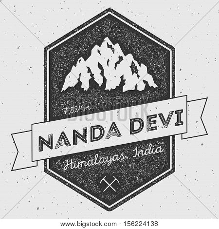 Nanda Devi In Himalayas, India Outdoor Adventure Logo. Pennant Expedition Vector Insignia. Climbing,