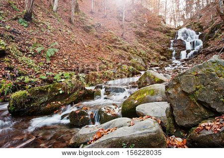Waterfall Shypit On Borzhava, Pylypets Village On Carpathian Mountains. Ukraine. Europe. Amazing Wat