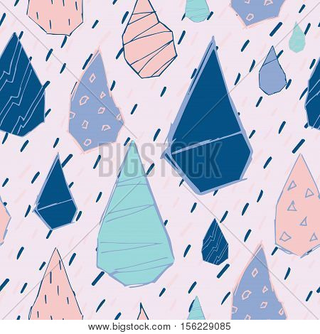 Raindrops Vector Seamless Pattern. Handdrawn Rainy Pattern Background. Naive Melancholic Raindrops S