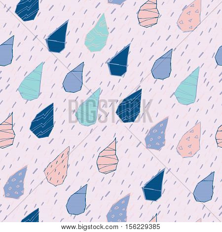Raindrops Vector Seamless Pattern. Handdrawn Rainy Pattern Background. Naive Melancholic Raindrops S