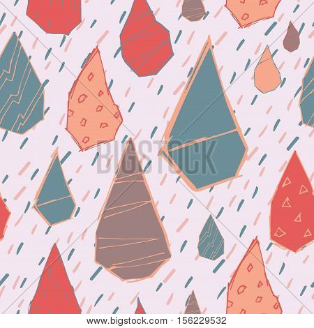 Raindrops Vector Seamless Pattern. Handdrawn Rainy Pattern Background. Naive Melancholic Raindrops S