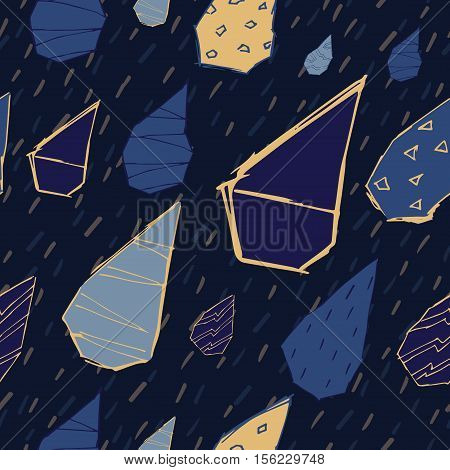 Raindrops Vector Seamless Pattern. Handdrawn Rainy Pattern Background. Naive Melancholic Raindrops S