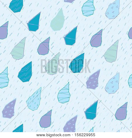 Raindrops Vector Seamless Pattern. Handdrawn Rainy Pattern Background. Naive Melancholic Raindrops S