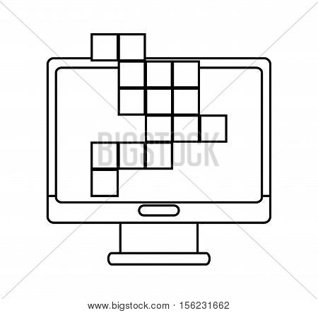 Computer and tetrix videogame icon. Game play leisure gaming and controller theme. Isolated design. Vector illustration