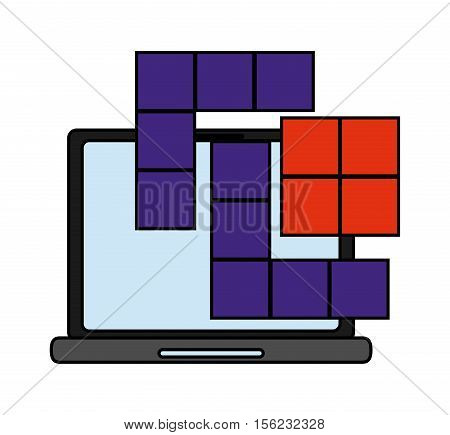 Laptop and tetrix videogame icon. Game play leisure gaming and controller theme. Isolated design. Vector illustration