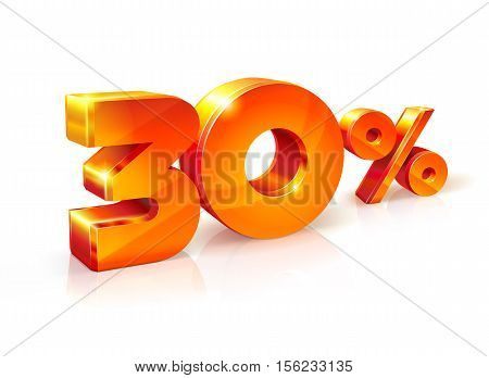 shiny Orange Red 3d sign 30 percents. suitable for use on advertising banners, leaflets, posters, flyers and any promotional items. Seasonal discounts, Black Friday, the interest rate, etc.