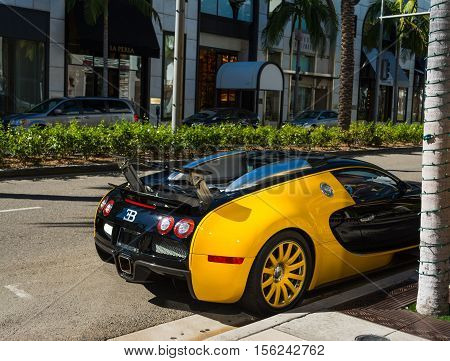 BEVERLY HILLS CALIFORNIA - NOVEMBER 2 2016: Bugatti Veyron in Rodeo Drive Beverly hills