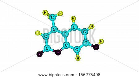 Hymecromone is a drug used in bile therapy. It is used as choleretic and antispasmodic drugs and as a standard for the fluorometric determination of enzyme activity. 3d illustration