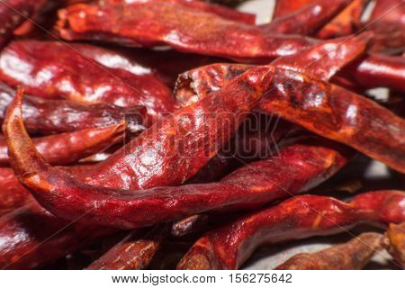 Macro shot of red chili pepper for Thai food,dried red chili pepper,spices - dried red hot chilli chillies pepper