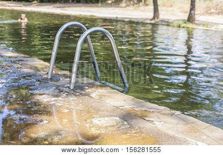 Natural pools of Gevora River a summer day Badajoz Spain