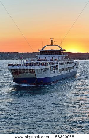 Ferry At Sunset Sails From The Crimea