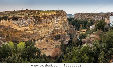 A landscape view of the gorge at the historic town of Alhama de Granada Andalucia Southern Spain