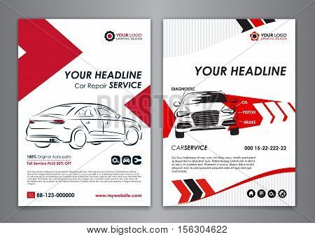 A5 A4 service car business layout templates. Auto repair Brochure templates automobile magazine cover abstract arrow Modern Backgrounds. Vector illustration.