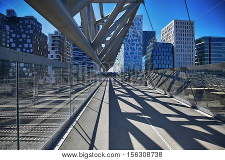 details of Akrobaten pedestrian bridge in Oslo Norway