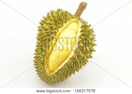 Durian ripe and part with spikes isolated on white background