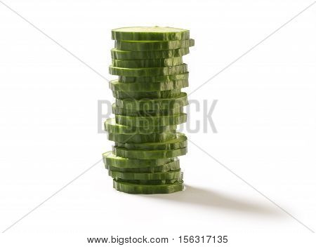 Sliced Cucumber in Stack of 20 isolated on white