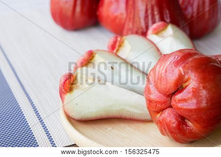 rose apple Thailand apple fruit flavors of sweet red gloss. rose apple on background