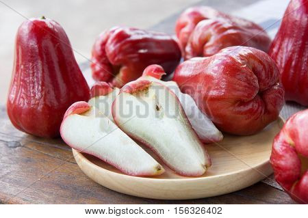 rose apple Thailand apple fruit flavors of sweet red gloss. rose apple on background