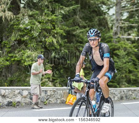 Col du Tourmalet France - July 242014: The British cyclist Danny Pate of Team Sky climbing the difficult road to Col du Tourmalet in Pyrenees Mountains during the stage 18 of Le Tour de France 2014.
