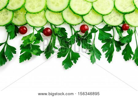 cucumber slices frame isolated on white background