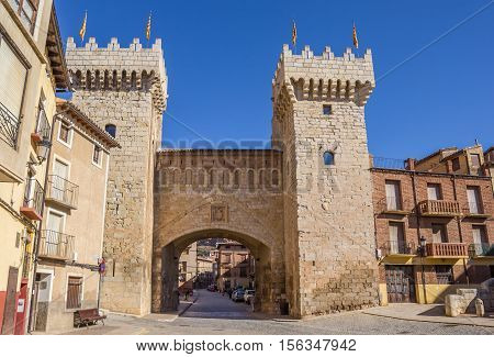 DAROCA, SPAIN - OCTOBER 28, 2016: The low gate of medieval city Daroca, Spain