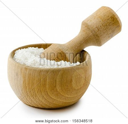 sea salt in a cup isolated on white background