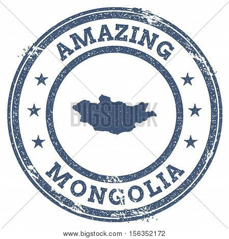 Vintage Amazing Mongolia Travel Stamp With Map Outline. Mongolia Travel Grunge Round Sticker.