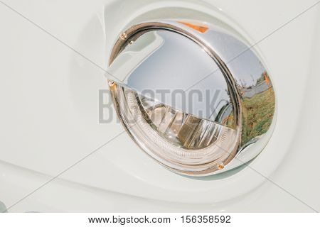 Vintage Auto Body, The Chrome Parts Of The Car Body, Vintage Cars. Unfocuset And Film Effect