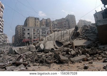 BEIRUT, LEBANON - JULY 26 : Buildings destroyed by Israeli bombing in the city of Beirut on July 26. 2006, Beirut,Lebanon.