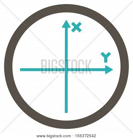Cartesian Axis vector bicolor rounded icon. Image style is a flat icon symbol inside a circle, grey and cyan colors, white background.
