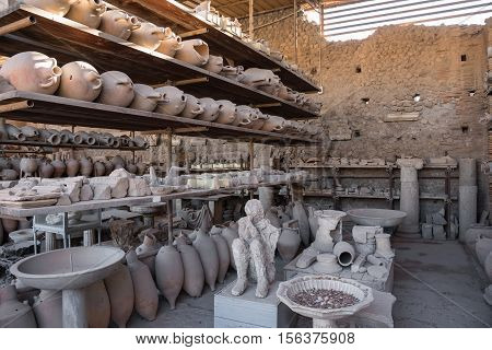 Archaeological finds in Pompeii the ancient Roman city destroyed during a catastrophic eruption of the volcano Mount Vesuvius in 79 AD