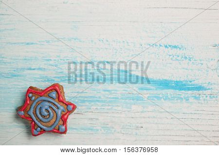 Star Shape Gingerman Cookie On Light Wooden Backgroun