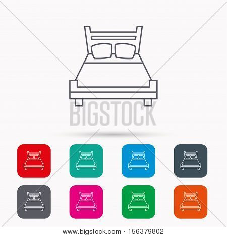 Double bed icon. Sleep symbol. Linear icons in squares on white background. Flat web symbols. Vector