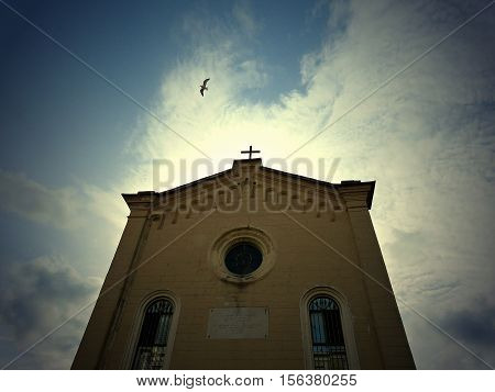 The Church.Istanbul's historic district. Sariyer. 
Church and yellow horizon