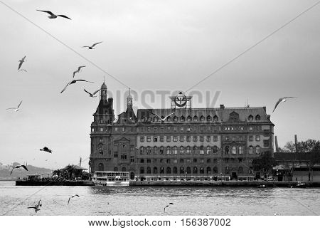 Istanbul Turkey - November 18 2012: Istanbul Haydarpasa Terminal or Haydarpasa Terminus (Turkish: Haydarpasa Gari) is a railway terminal in Istanbul. Until 2012 the station was a major intercity regional and commuter rail hub as well as the busiest railwa