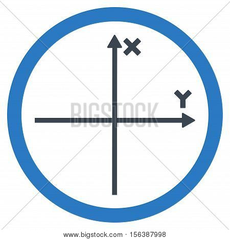 Cartesian Axis vector bicolor rounded icon. Image style is a flat icon symbol inside a circle, smooth blue colors, white background.