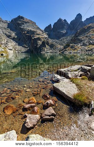 Clean water of The Scary lake and Kupens peaks, Rila Mountain, Bulgaria