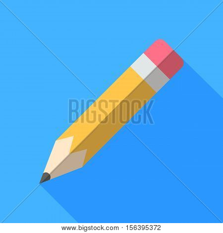 Colorful pencil icon in modern flat style with long shadow. Vector illustration