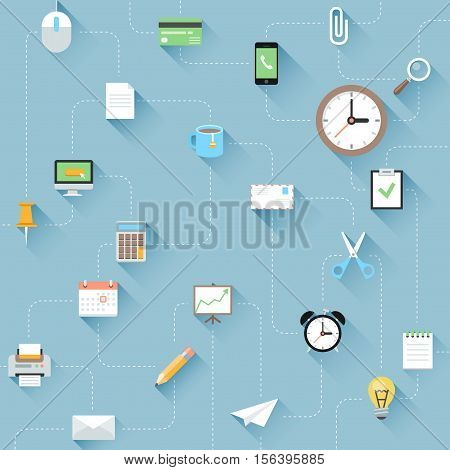Modern flat  office icons set with long shadows