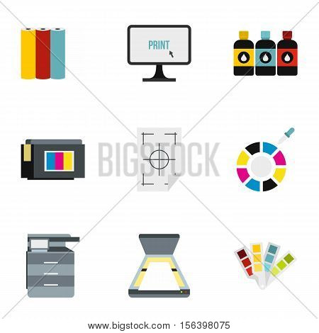 Printer icons set. Flat illustration of 9 printer vector icons for web
