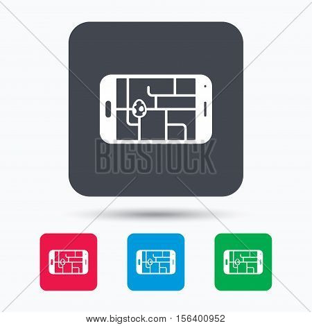 Gps street navigation with dinosaur egg icon.  egg concept. Colored square buttons with flat web icon. Vector